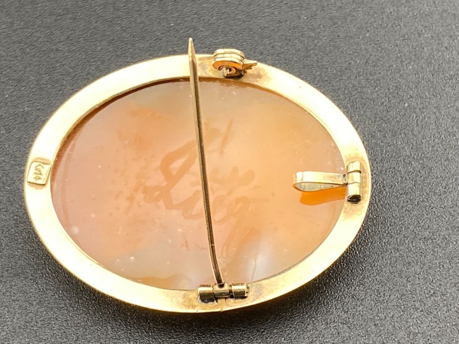 14k Gold Left Facing 1.49″ Hand Carved Cameo Brooch Pin Pendant Authentic 6.7gm