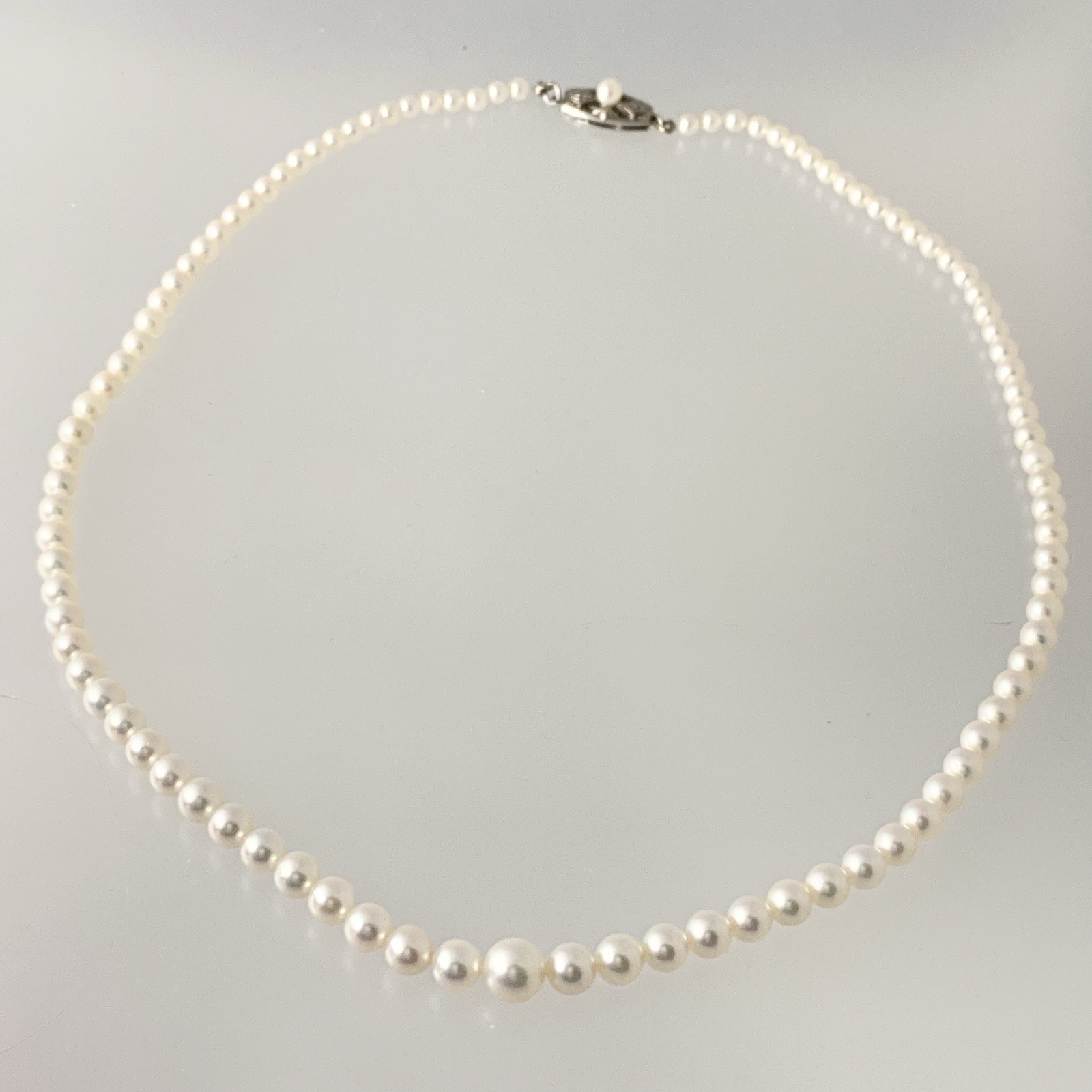 Mikimoto Akoya Pearl Necklace Strand Graduated Hi Luster VTG Japan Silver 18”