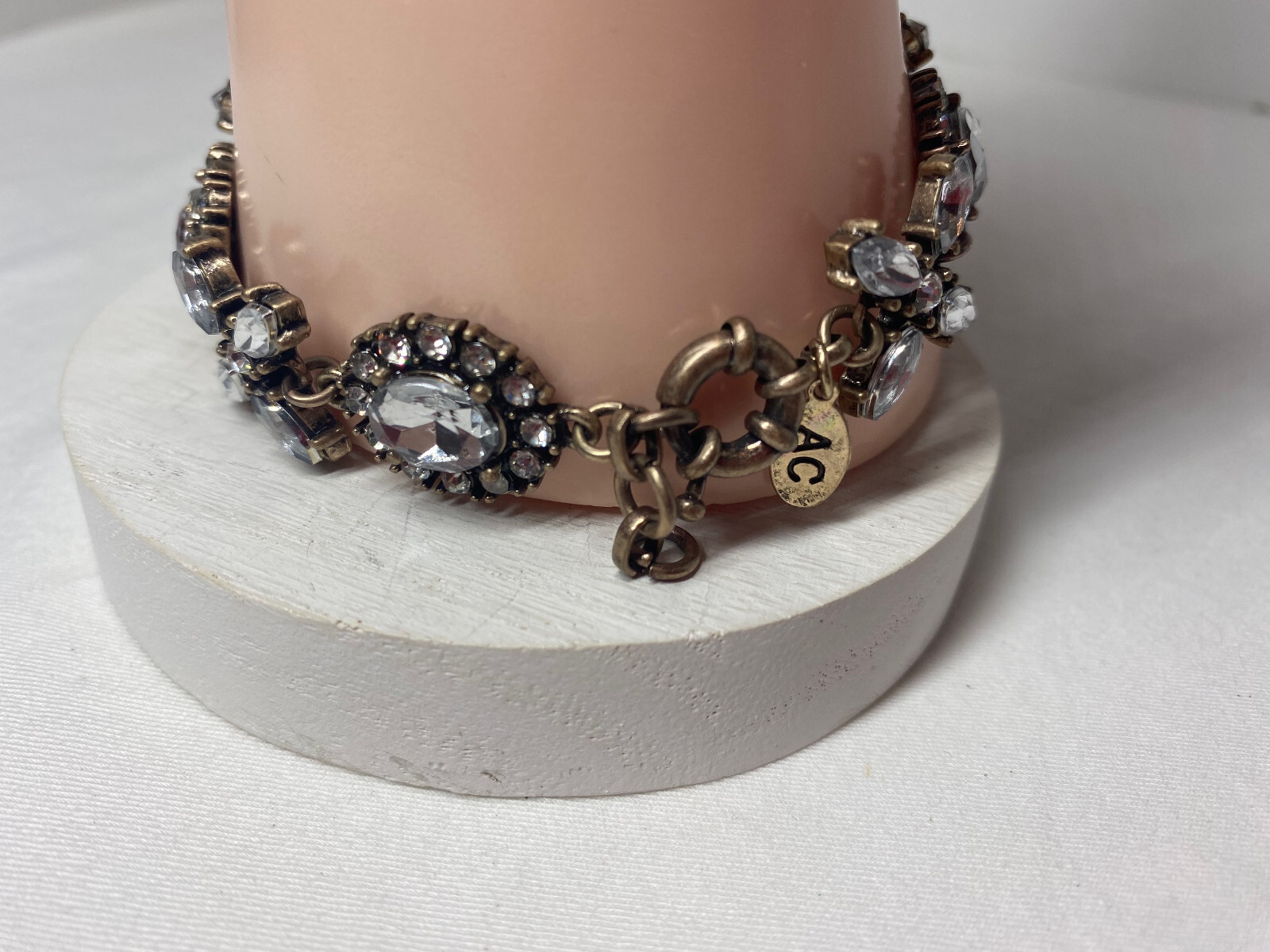 Vintage Inspired Antiqued Gold Tone Crystal Bracelet X And O’s AC Hangtag