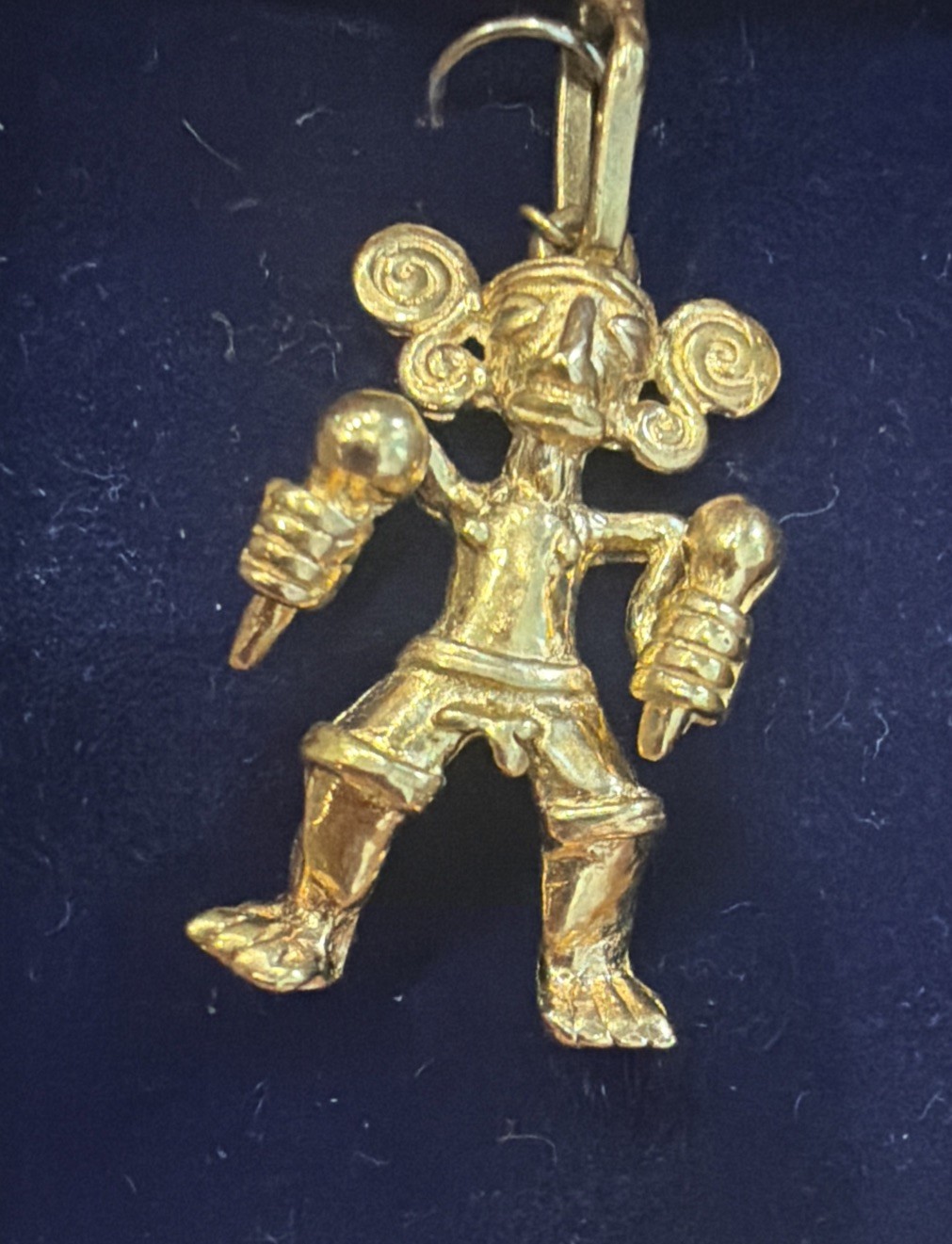 Vintage Alva Museum Replicas Aztec Playing The Maracas Pendant Gold Plated