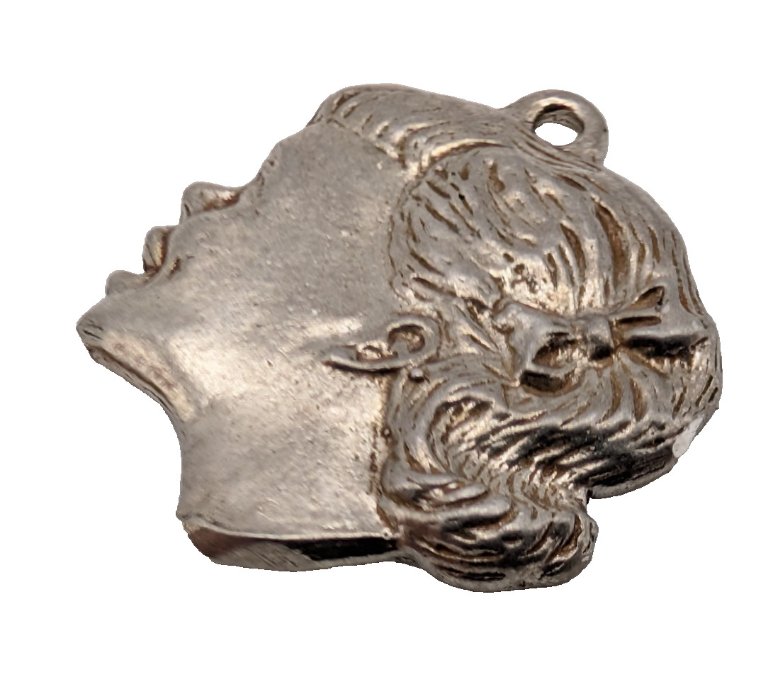 Vintage Silver Art Nouveau Portrait Charm 18mm Young Woman Profile, Hair Relief