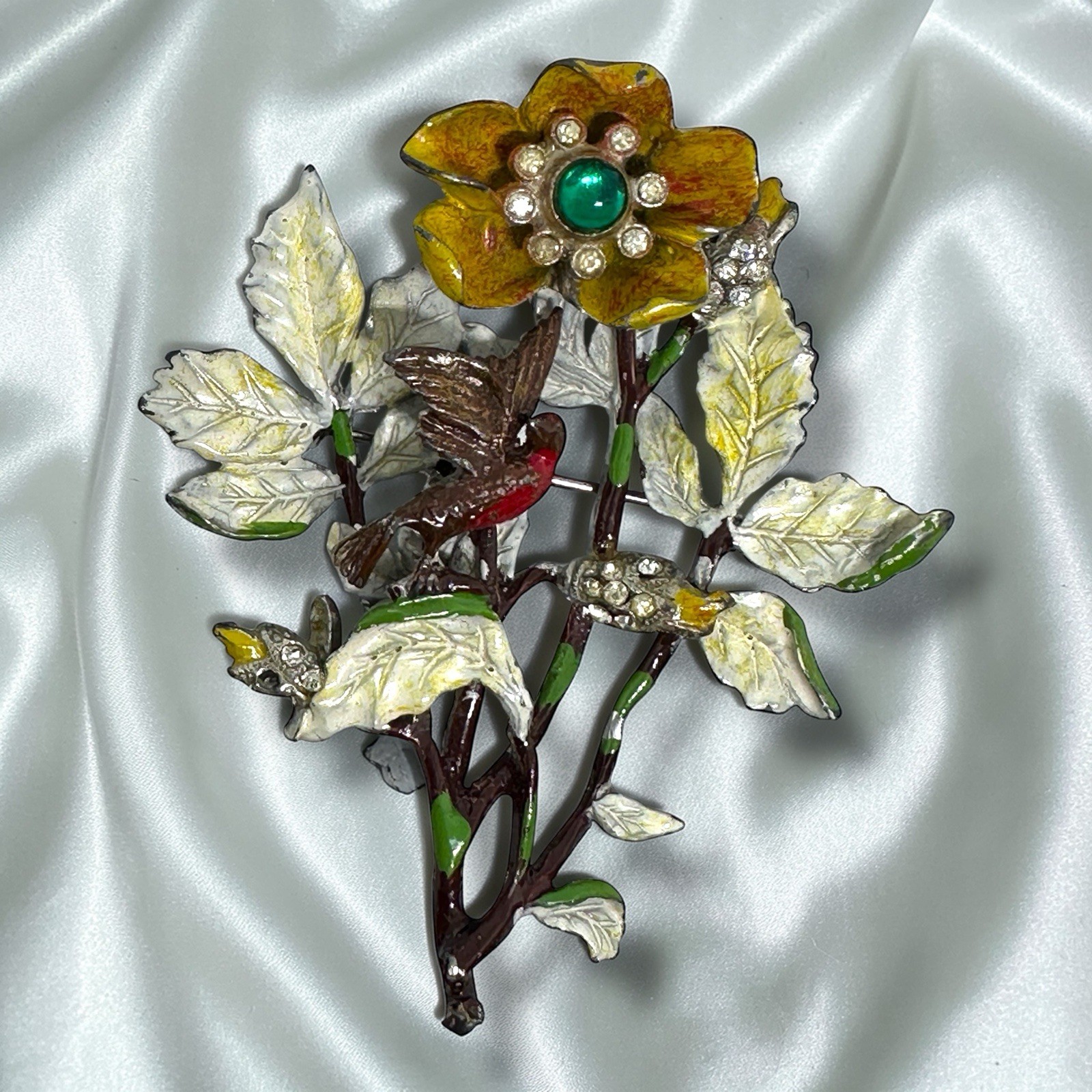 Bird Brooch Vintage 1940s Figural Rhinestone Statement Brooch Pin 2 3/4 Inches