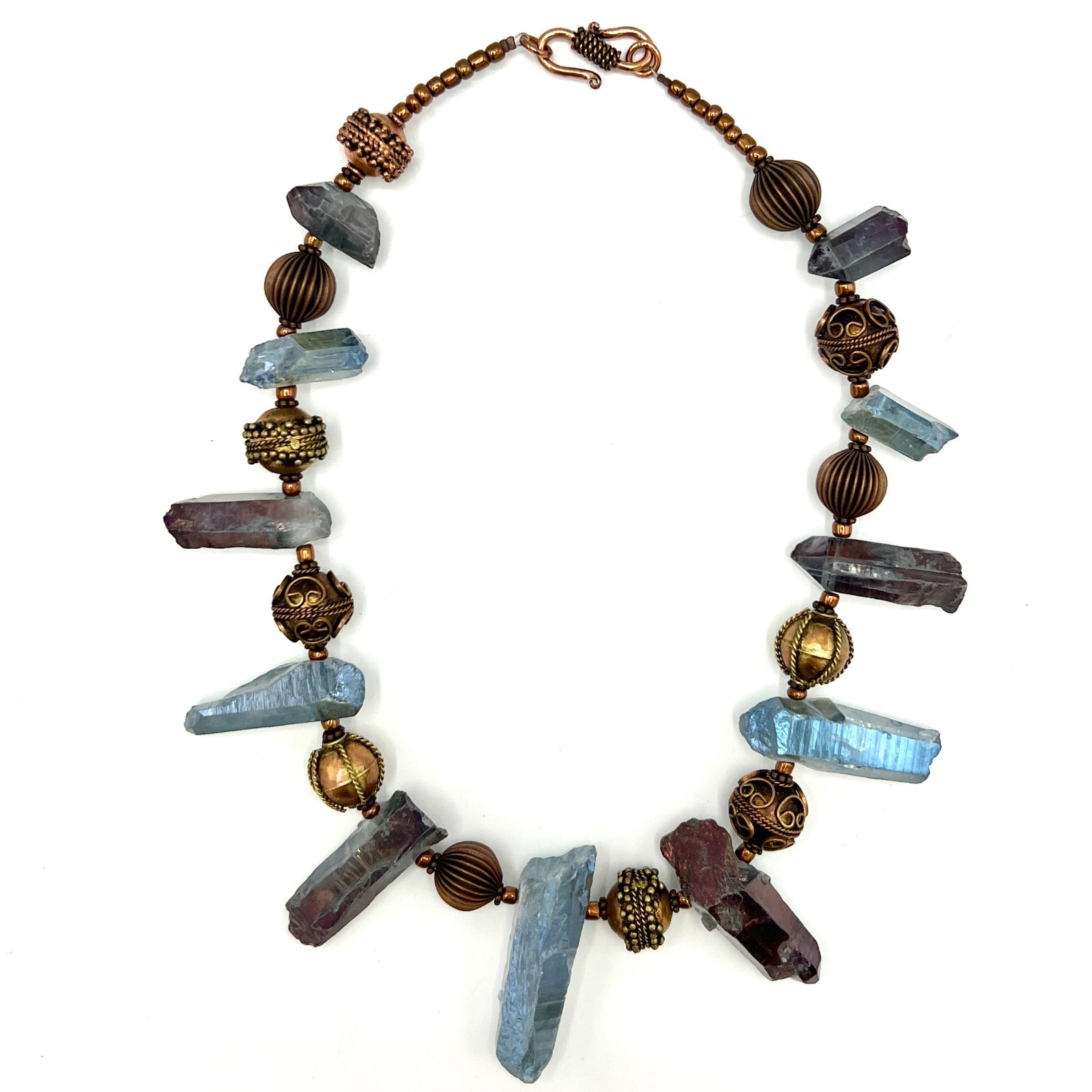 Artisan Raw Crystal & Brass Tone Statement Necklace-Unique handmade Boho Design