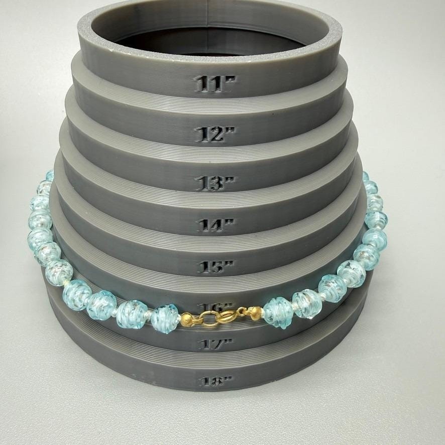 VTG Light Blue Venetian Glass Bead Necklace 16″ Gold Flecks Aventurine Choker