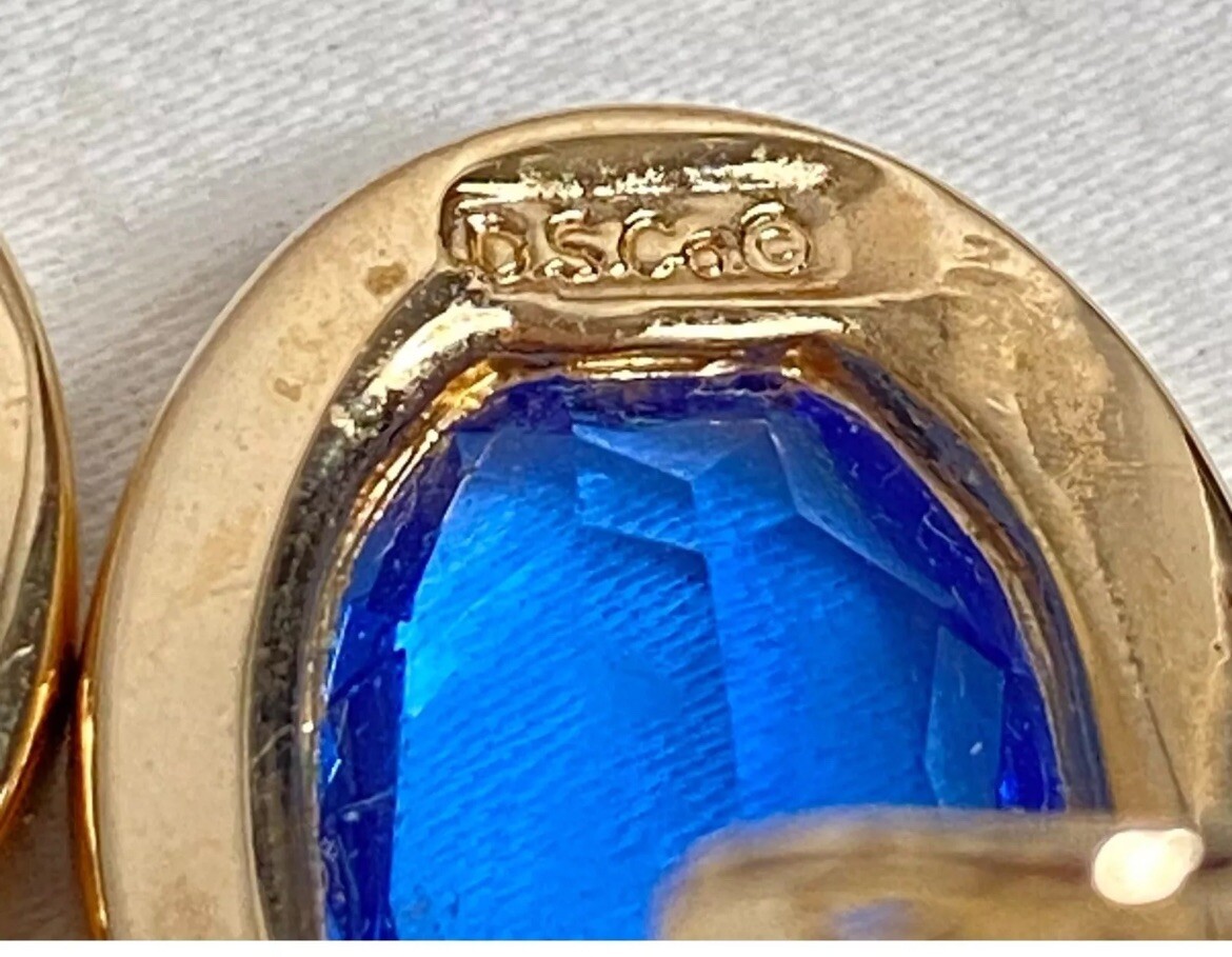 DSC Daniel Swarovski Earrings Vintage 80s Blue Oval Crystal Accents Clip On