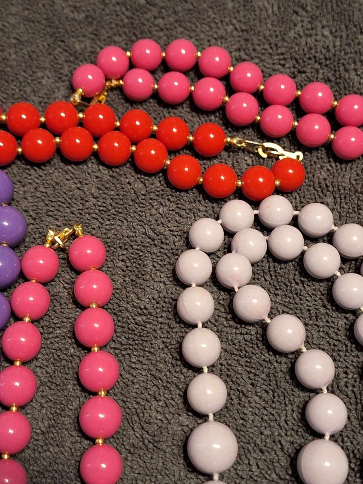Vintage Lot Of 5 Beaded Costume Necklaces Various Lengths Purple Pink Red