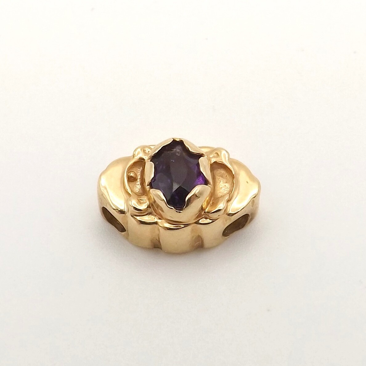 14k Gold Natural Amethyst Slide Bracelet Charm Vintage Designer MA