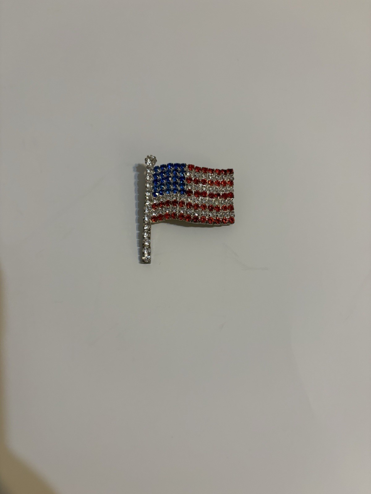 Vintage Rhinestone American Flag Pin Brooch – Red White Blue America 250