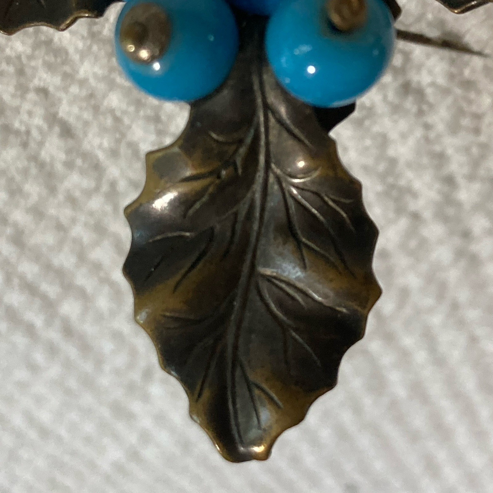 Early Miriam Haskel Unsigned Layered Maple Leafs/Wired On Glass Berries Pre 1947