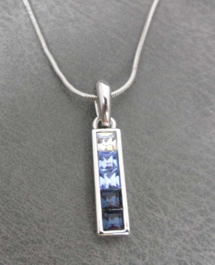Lia Sophia Bar Pendant Necklace Teal Blue Crystal Zen Snake Chain Choker Vtg