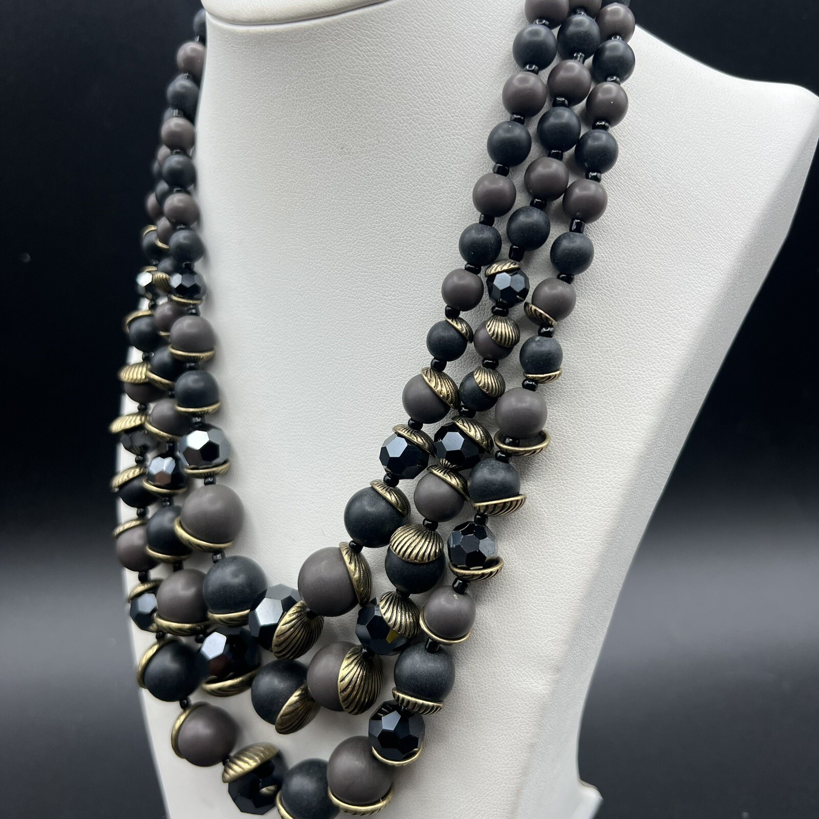 Premier Designs Black Glass & Gray Acrylic Beaded Multi Strand Necklace