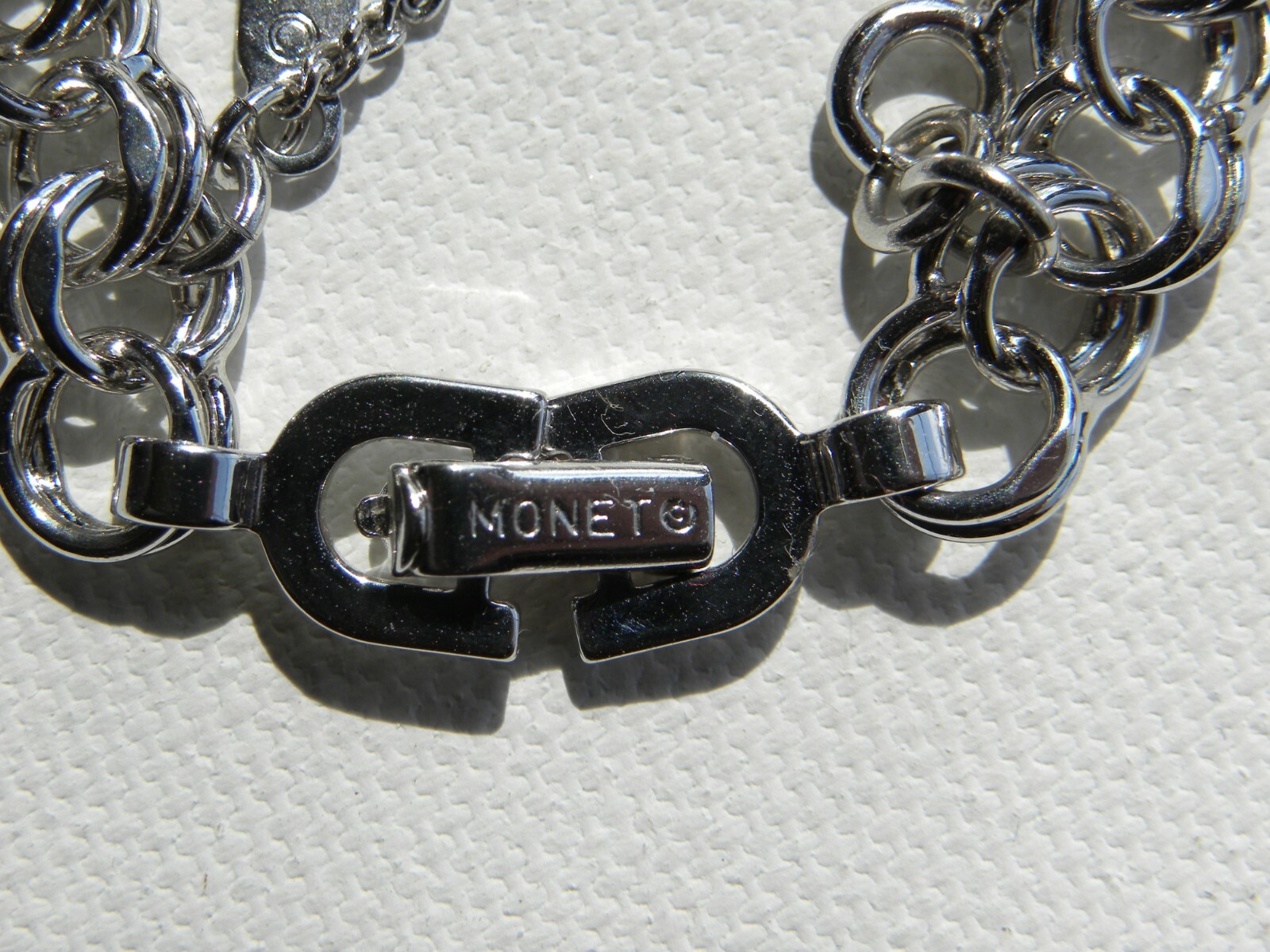 MONET Starter Charm Bracelet Double Link Silver Tone 7 1/8 Inch Safety Chain Vtg