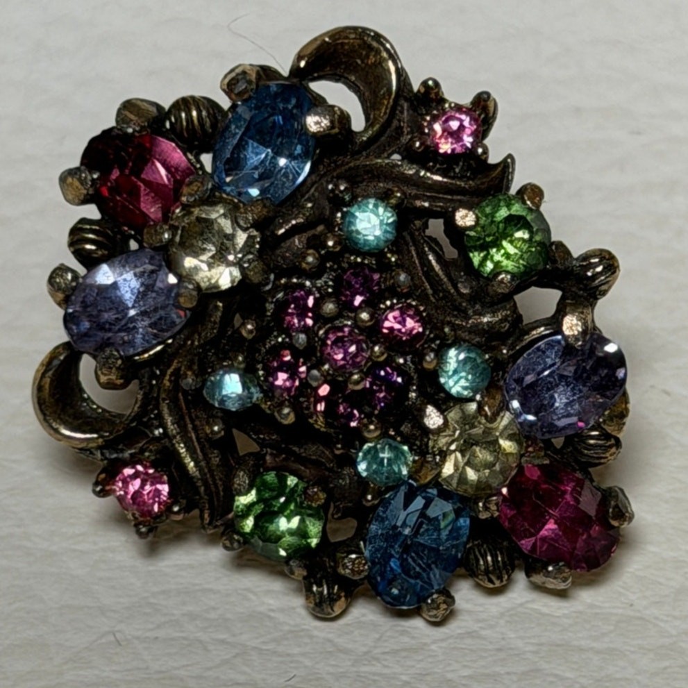 Signed Holly Craft Vintage Multi-rhinestone Earrings