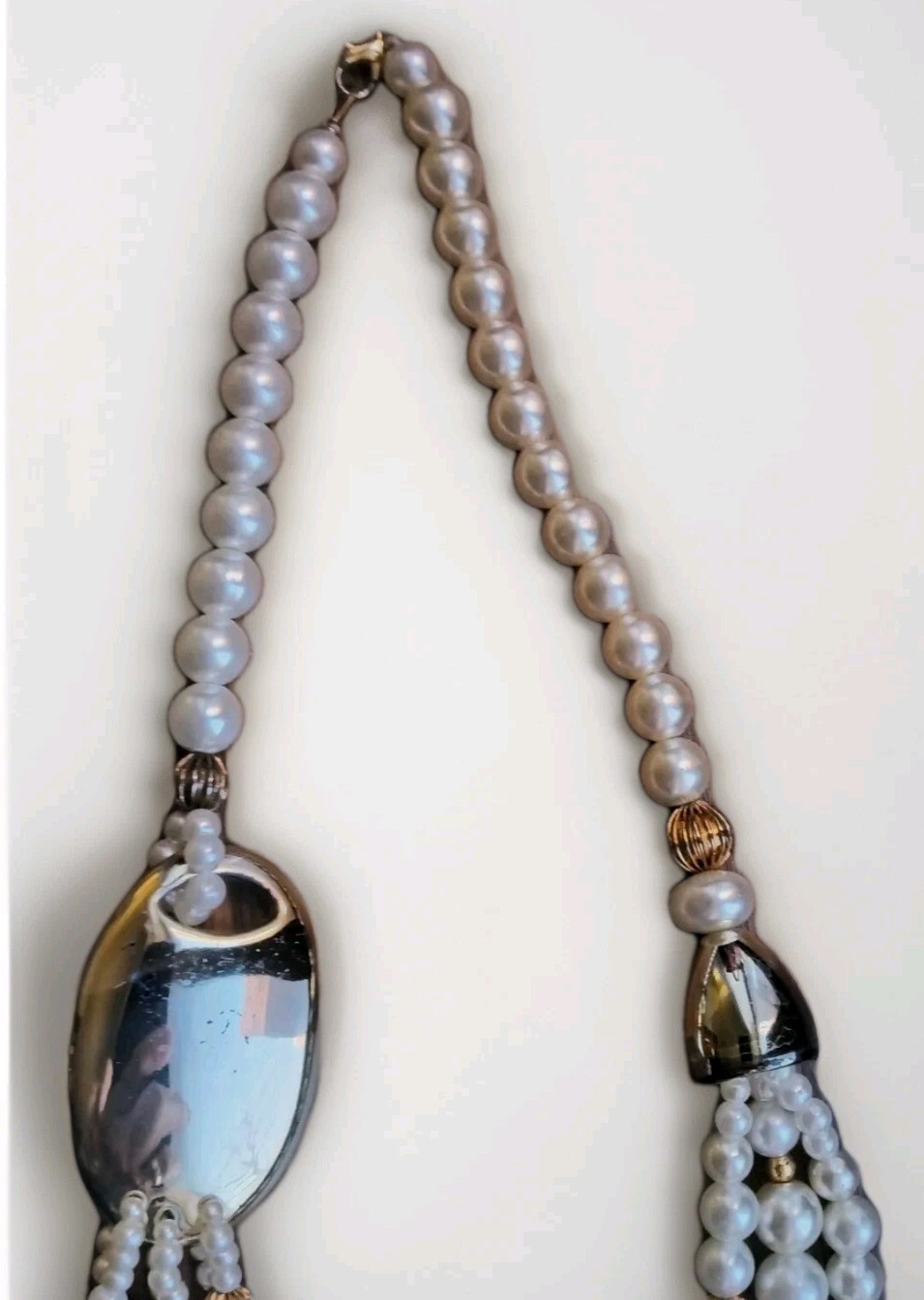 Gold Tone Metal & Faux Pearl Bib Necklace 16-20″ Unbranded See Description Below