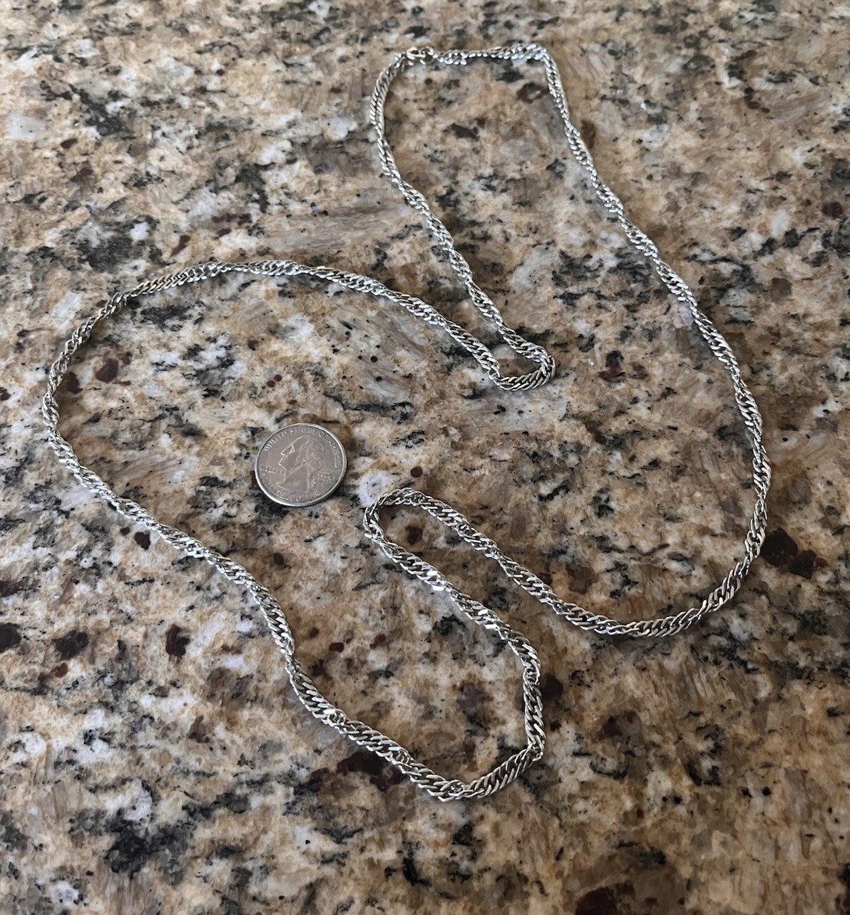 Celebrity NY Signed Vintage Silver Tone Twist Chain Link 36” Long Necklace
