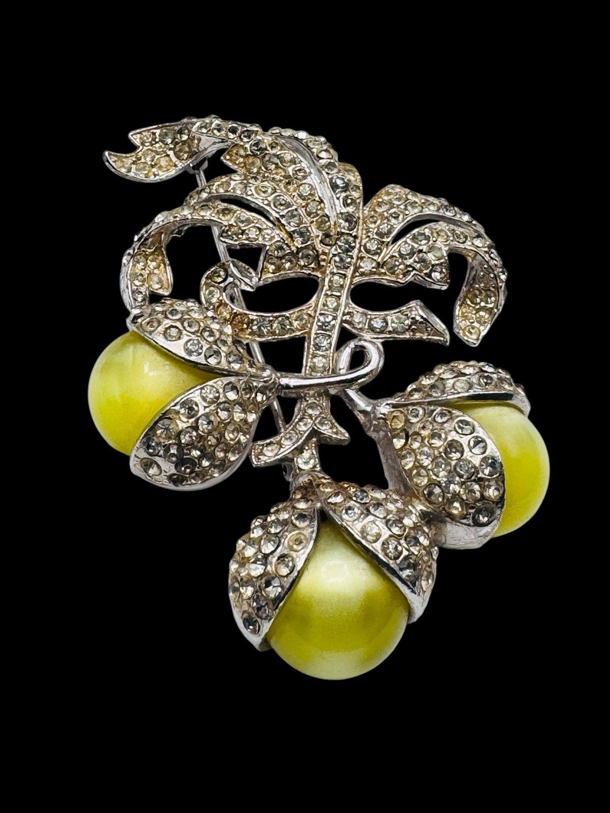 Vintage Coro? Yellow Moonglow Rhinestone Flower Brooch c1940s