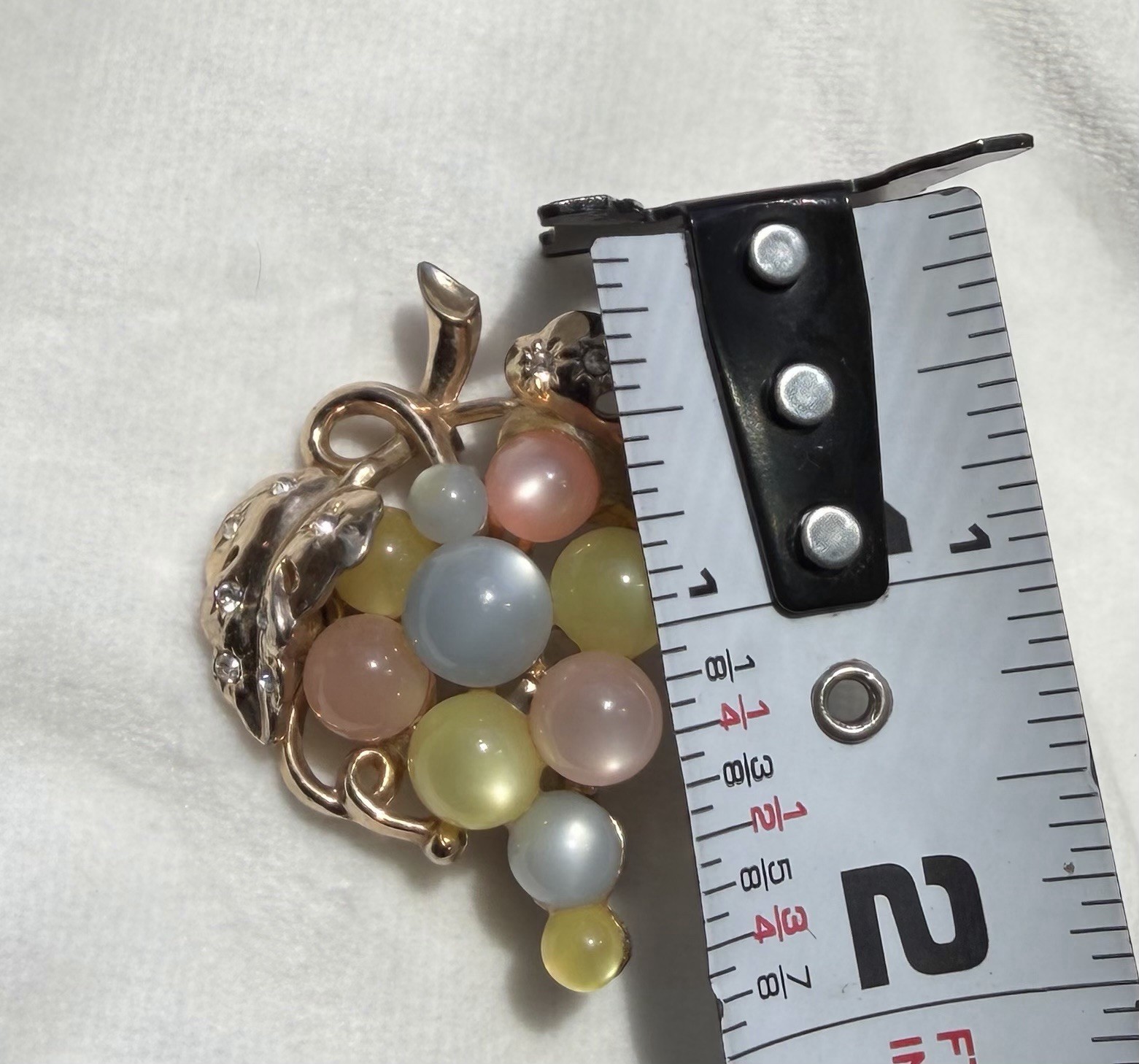 Vintage Moonglow Lucite Grape Cluster Brooch Pastel Colors Gold Tone