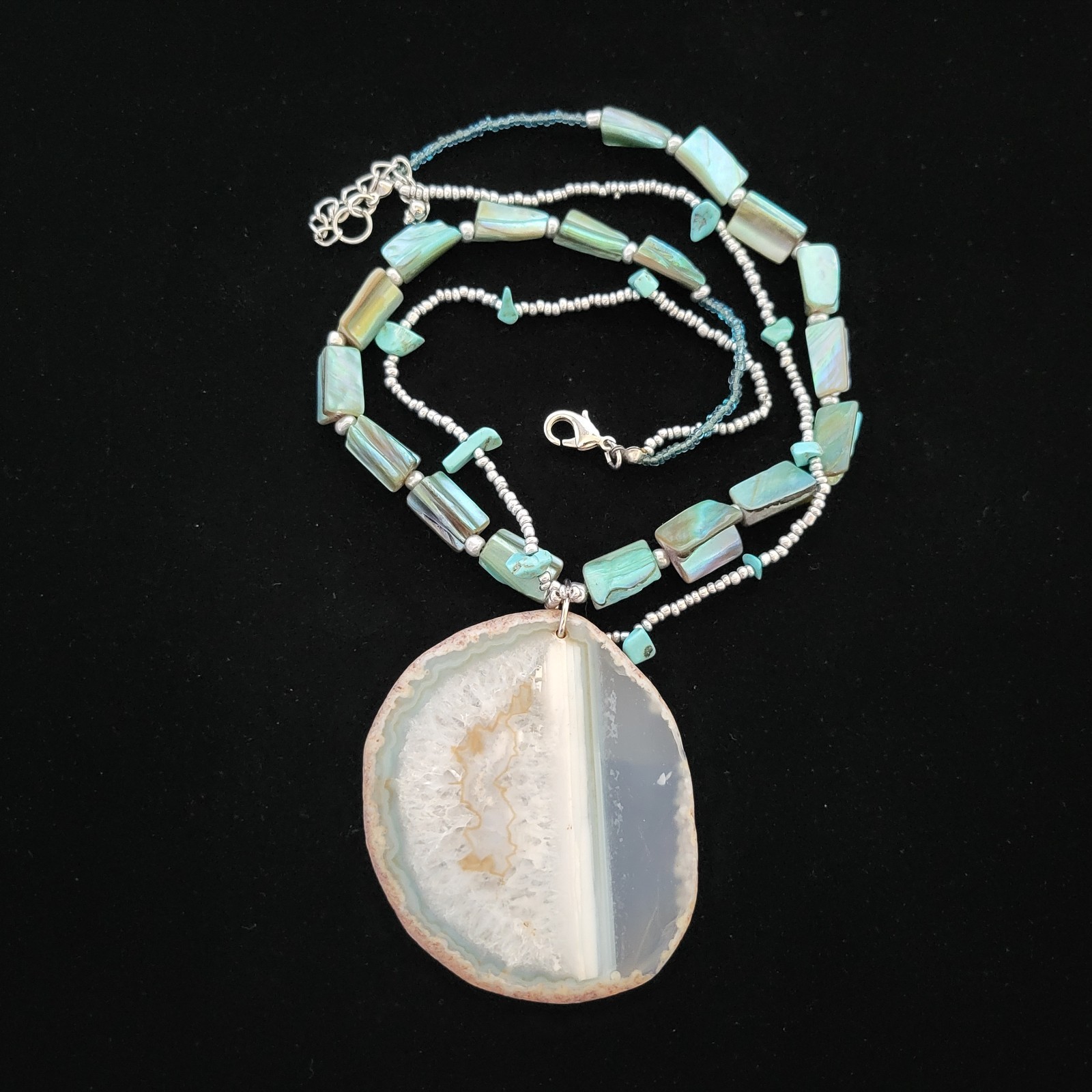 Vintage Pendant Necklace 2.8″ Pendant Multi Strand 16″ Choker Style Necklace