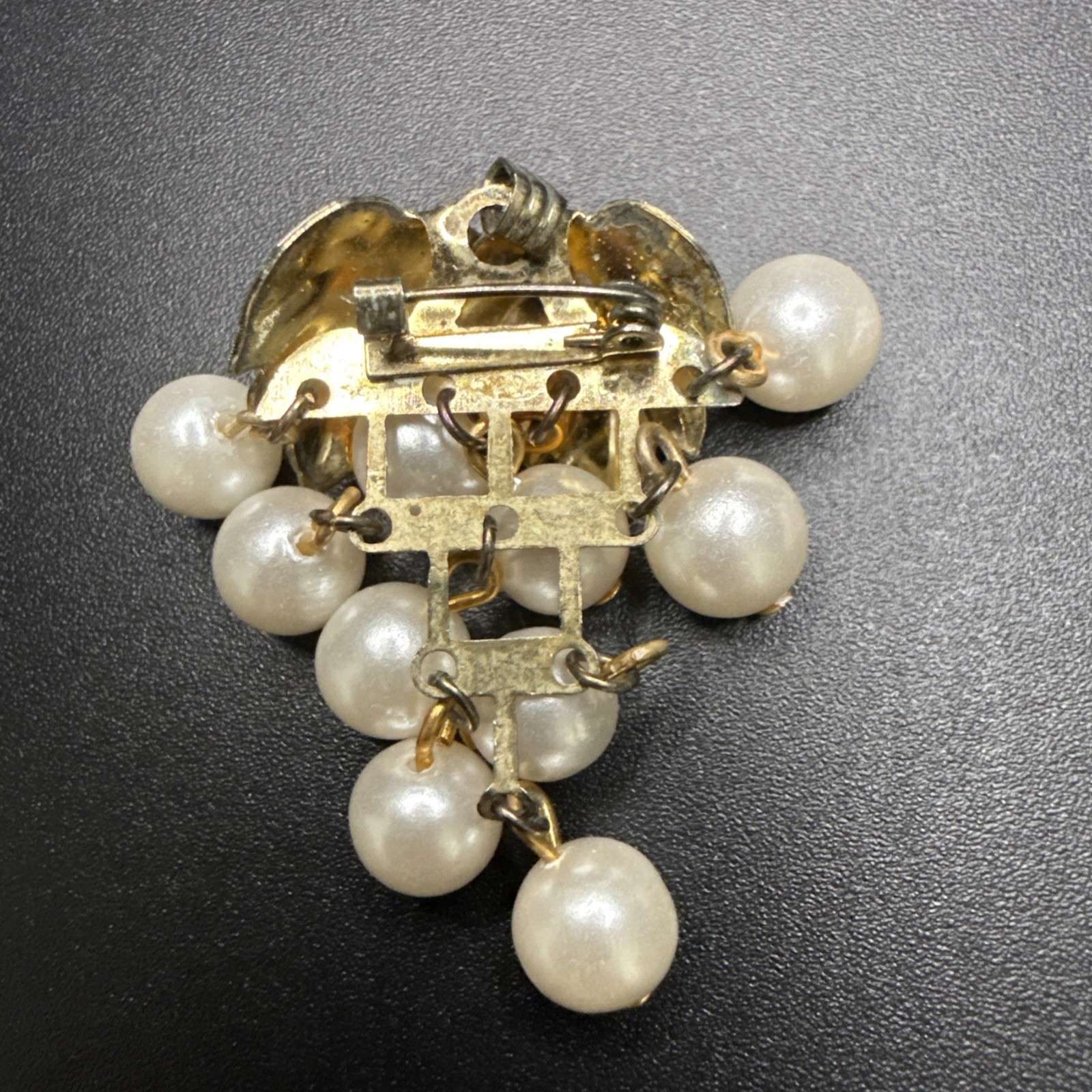 2 Vtg Gold Tone Dangling Grape Clusters ~ Brooch Pin Faux Pearls Pendants