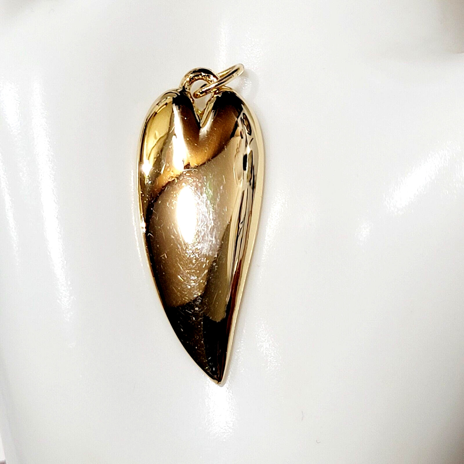 Modernist Heart Slim Curved Elongated Shape Light Puff Gold Tone Vintage Pendant