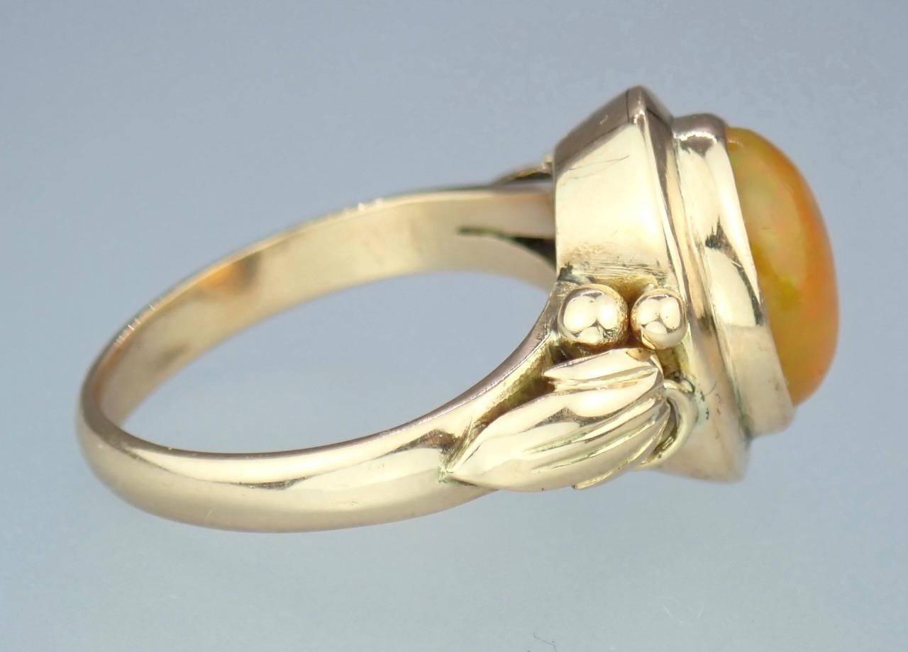 Glowing Antique Victorian Solid 14K Rose Gold Ethiopian Opal Grape Vine Ring S 5