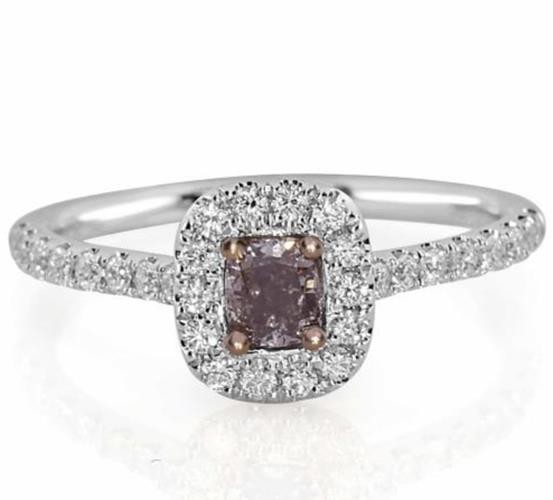 .68CT WHITE PINK DIAMOND 18K WHITE ROSE GOLD CUSHION HALO SQUARE ENGAGEMENT RING