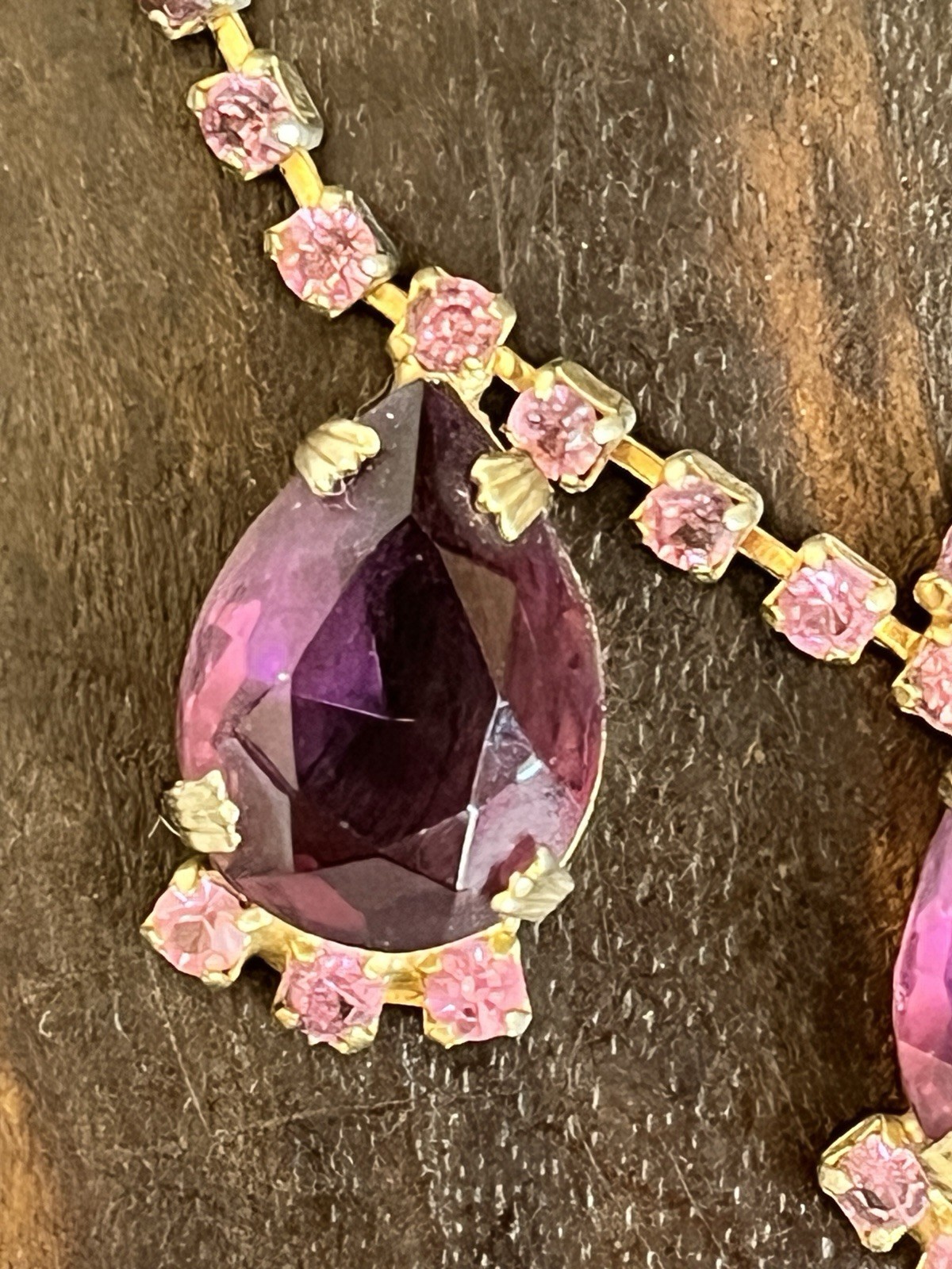 Vintage Purple Rhinestone Necklace and Earring Set Choker and Clip Ons