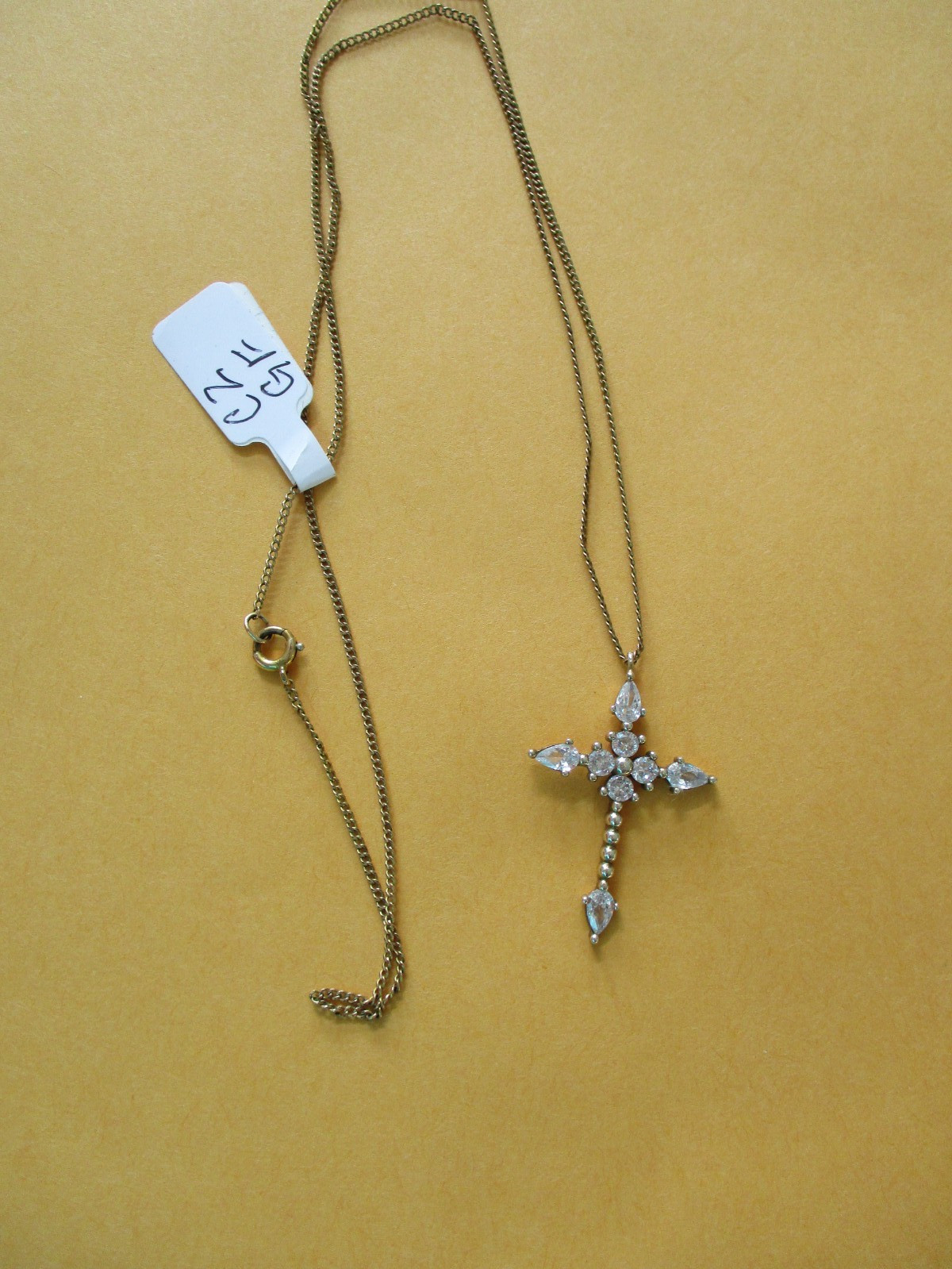 Fabulous Quality Gold Filled Faux Diamond Accented Cross & Necklace 22 Inches