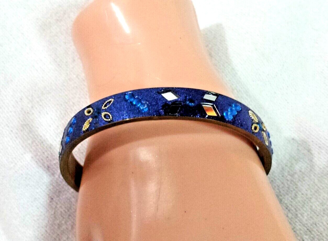 Vtg Blue Glitter Blue Stone Mirrored Bling Fashion Bracelet Womens Sz 8.25 India