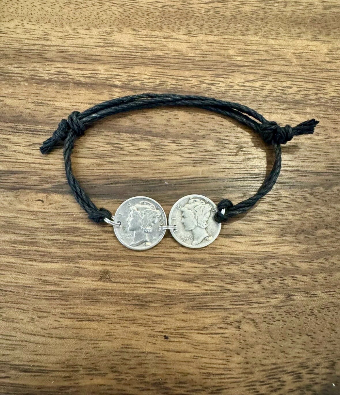 Adjustable MERCURY DIME Coin Jewelry BRACELET 90% Silver! Hemp