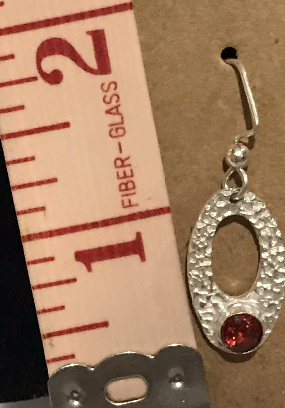 sterling silvet hammered red crystal dangle earrings Not Signed But Tested