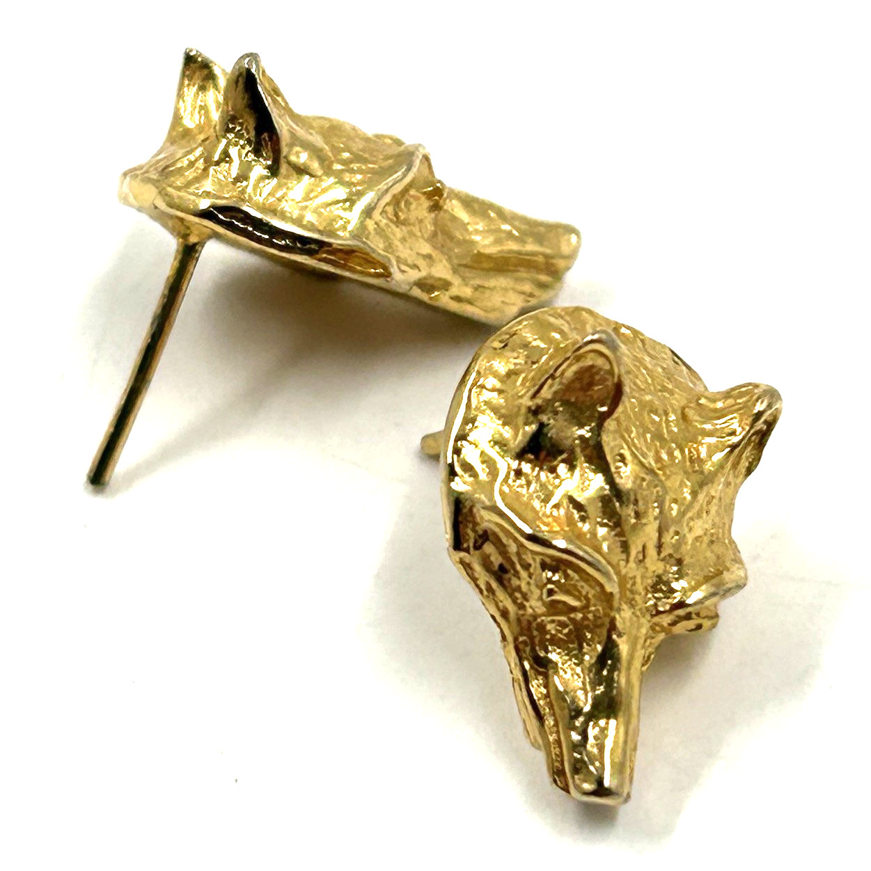 Vintage Signed Gay Boyer Gold Tone Fox Wolf Head Earrings