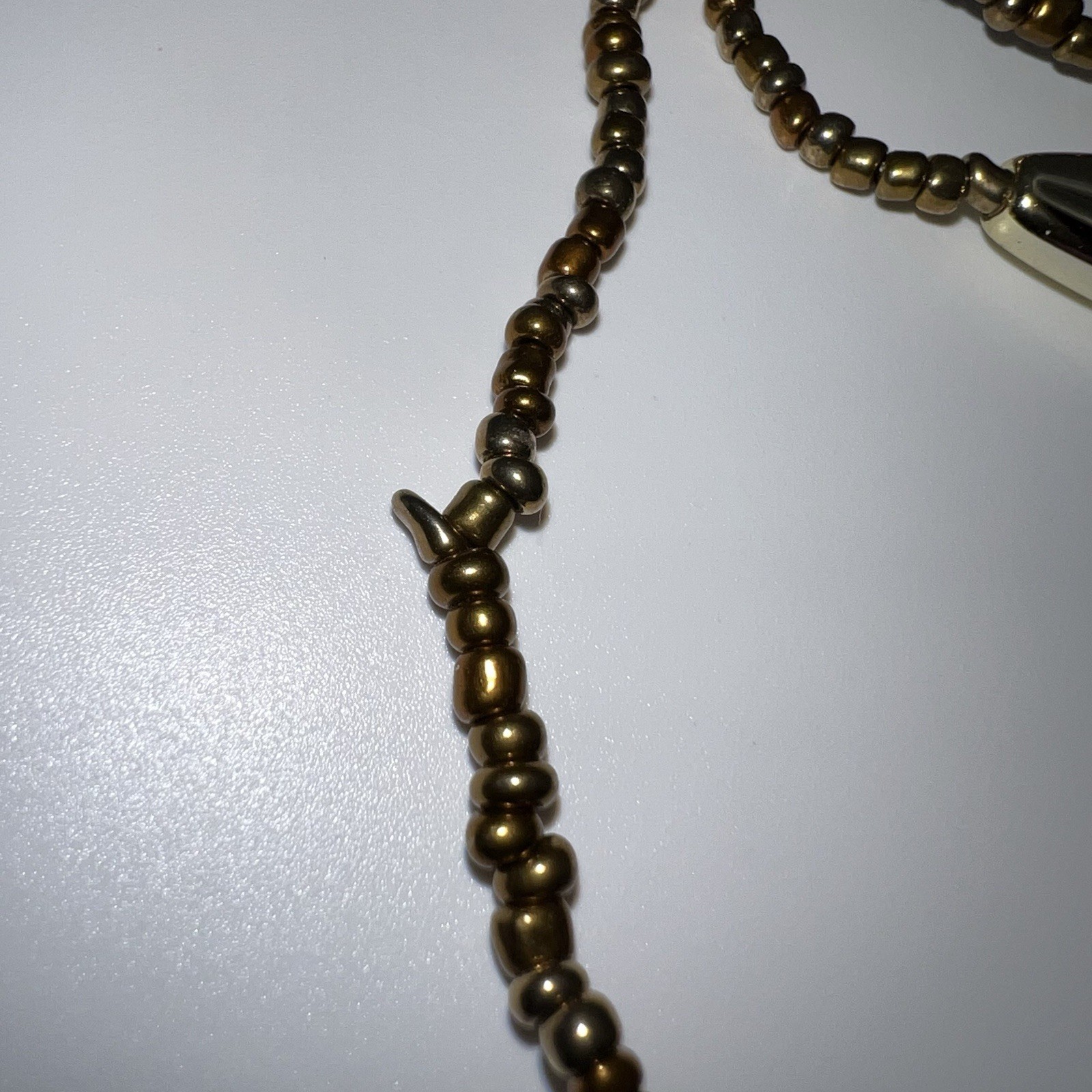 Vintage Plastic & Small Glass Beaded Necklace 32” End to End Beading Warm Colors
