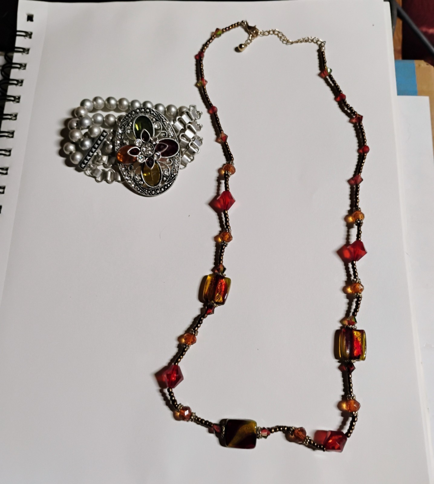 Stunning 23″ Czech Glass? Handmade Vintage Necklace & Matching Art Nouveau…