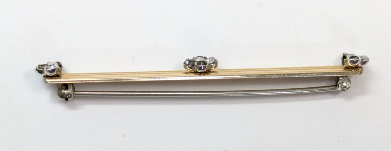 VTG Krementz Ribbed Gold Tone Bar Clear Glass Rhinestone Brooch Pin 2.5″