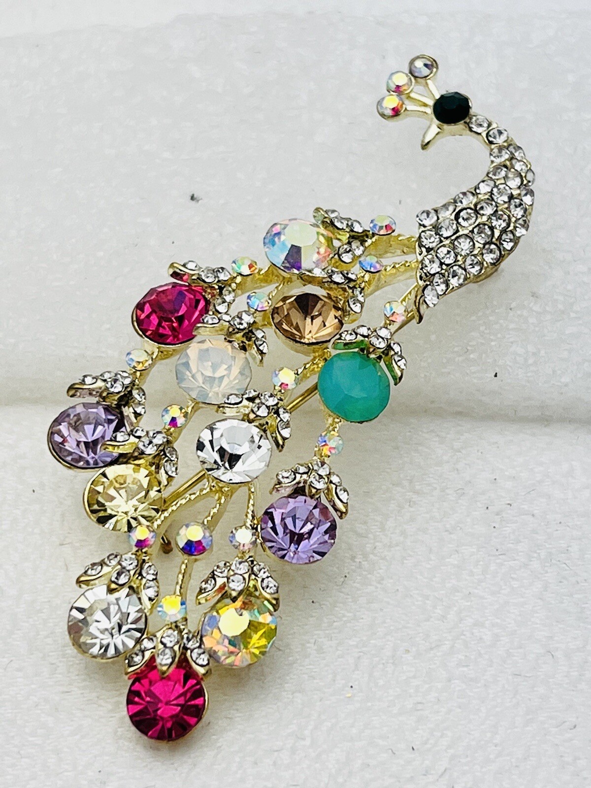 Silver Tone 115 Multicolor Crystal Peacock Pin/Brooch