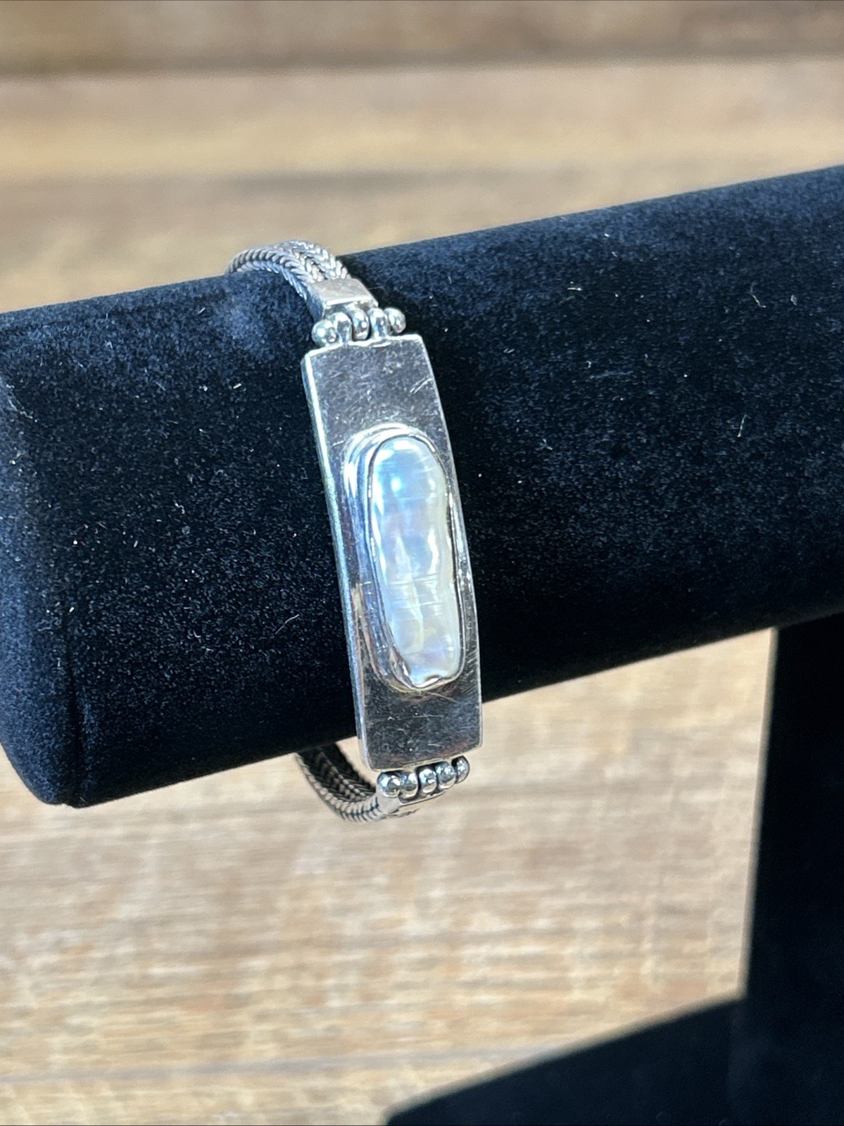 Vintage 925 NF Mother Of Pearl Bracelet-Toggle Clasp-7.25in-28 Grams
