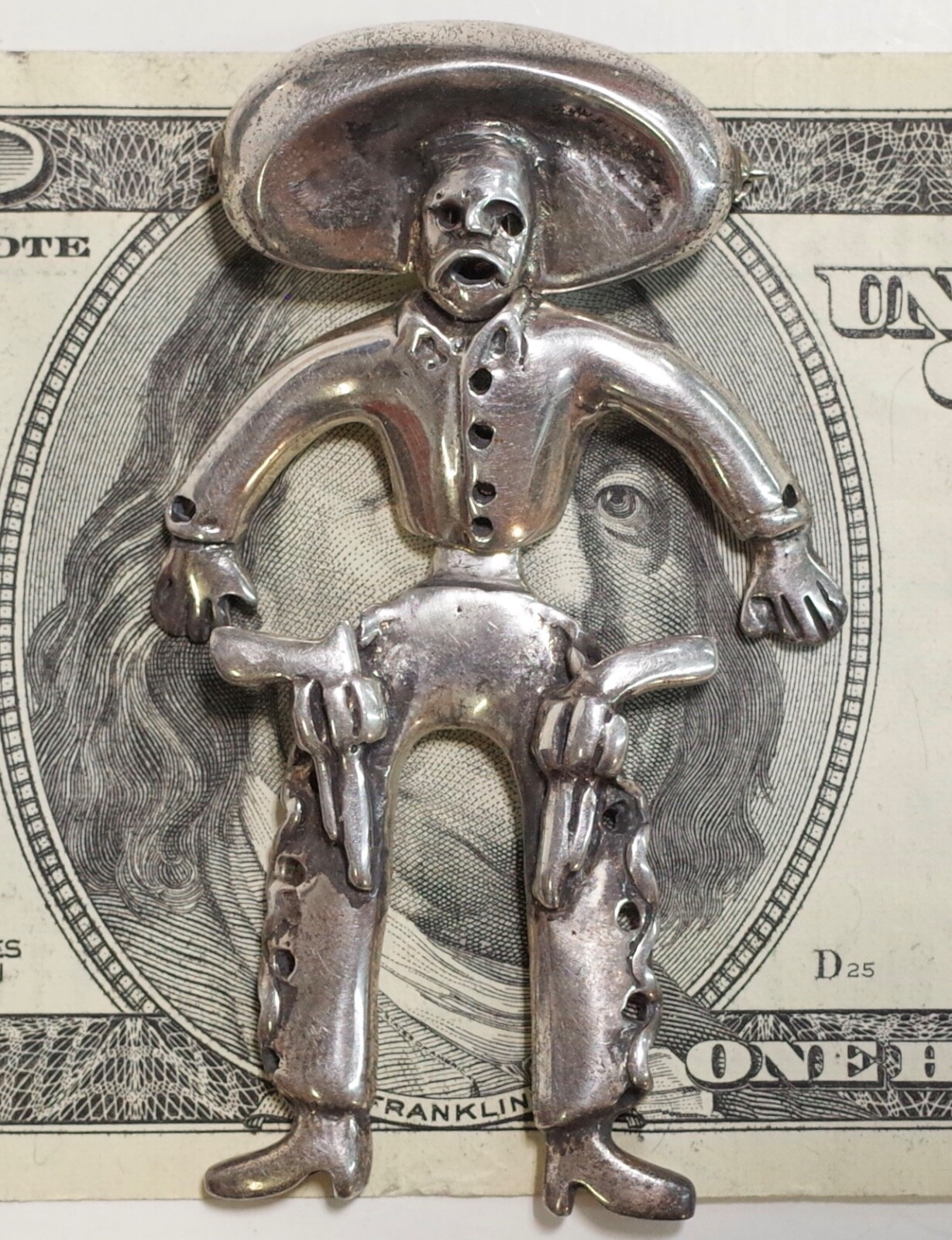 Emilia Mimi Los Castillo .950 Silver Mariachi Vaquero Cowboy BROOCH Taxco Mexico