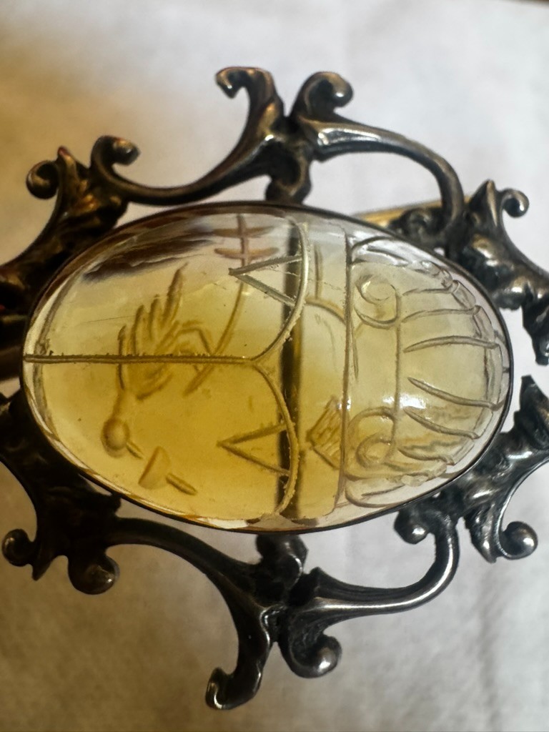 Amazing Art Deco Sterling Silver Scarab Design Citrine? Central Stone Pin Brooch