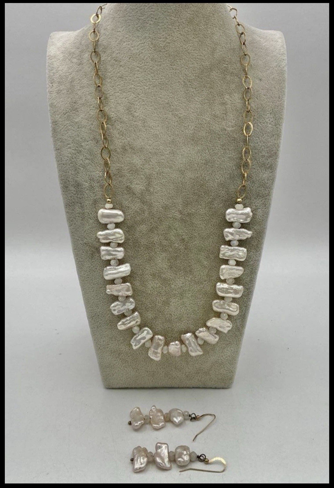 Vintage Champagne Gold Filled Crystal & Baroque Pearl Necklace & Earrings Set