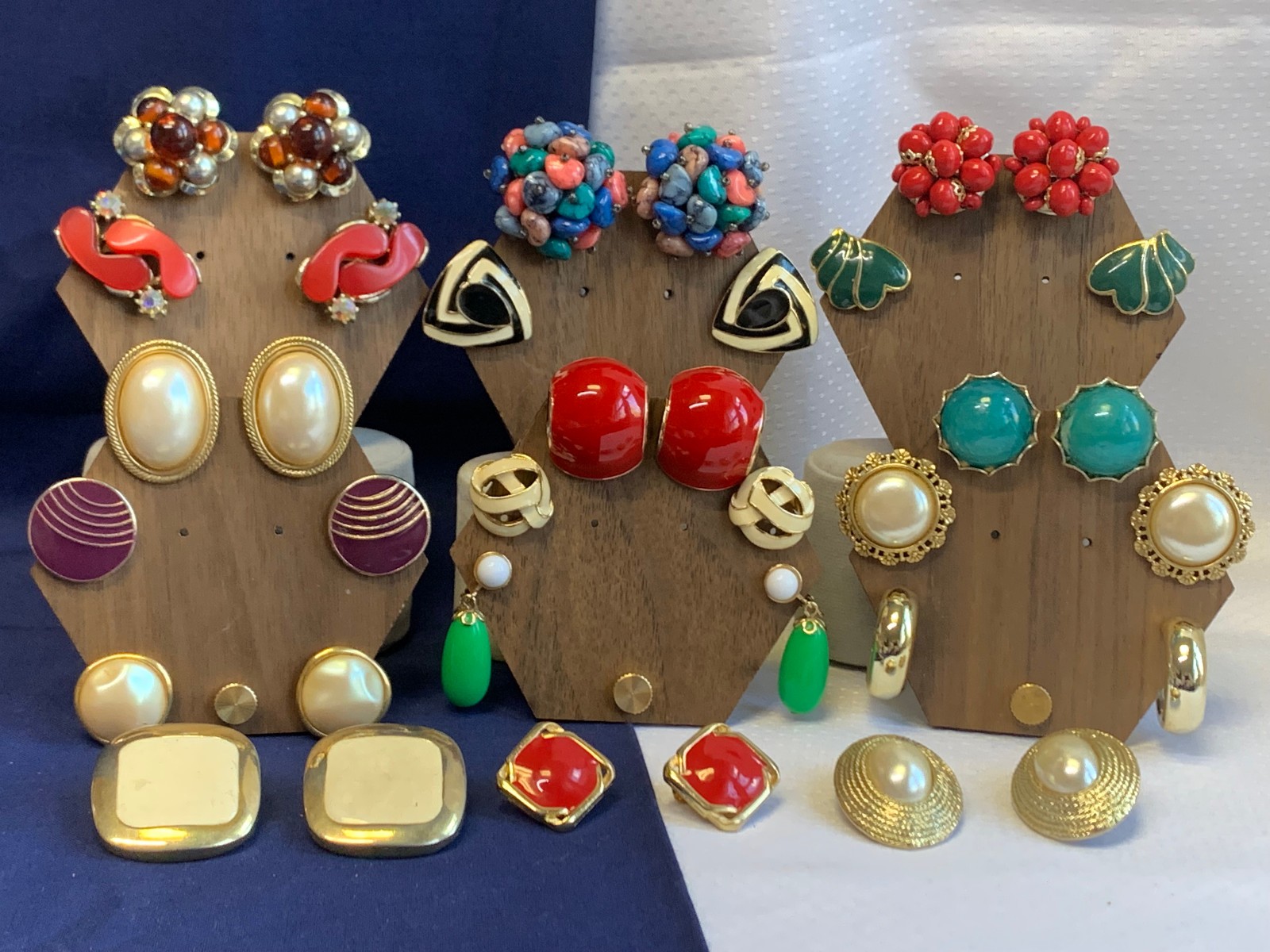 Vtg Clip-On Earring Lot Kenneth Lane Monet Avon Enamel Faux Pearl / Gem Jewelry
