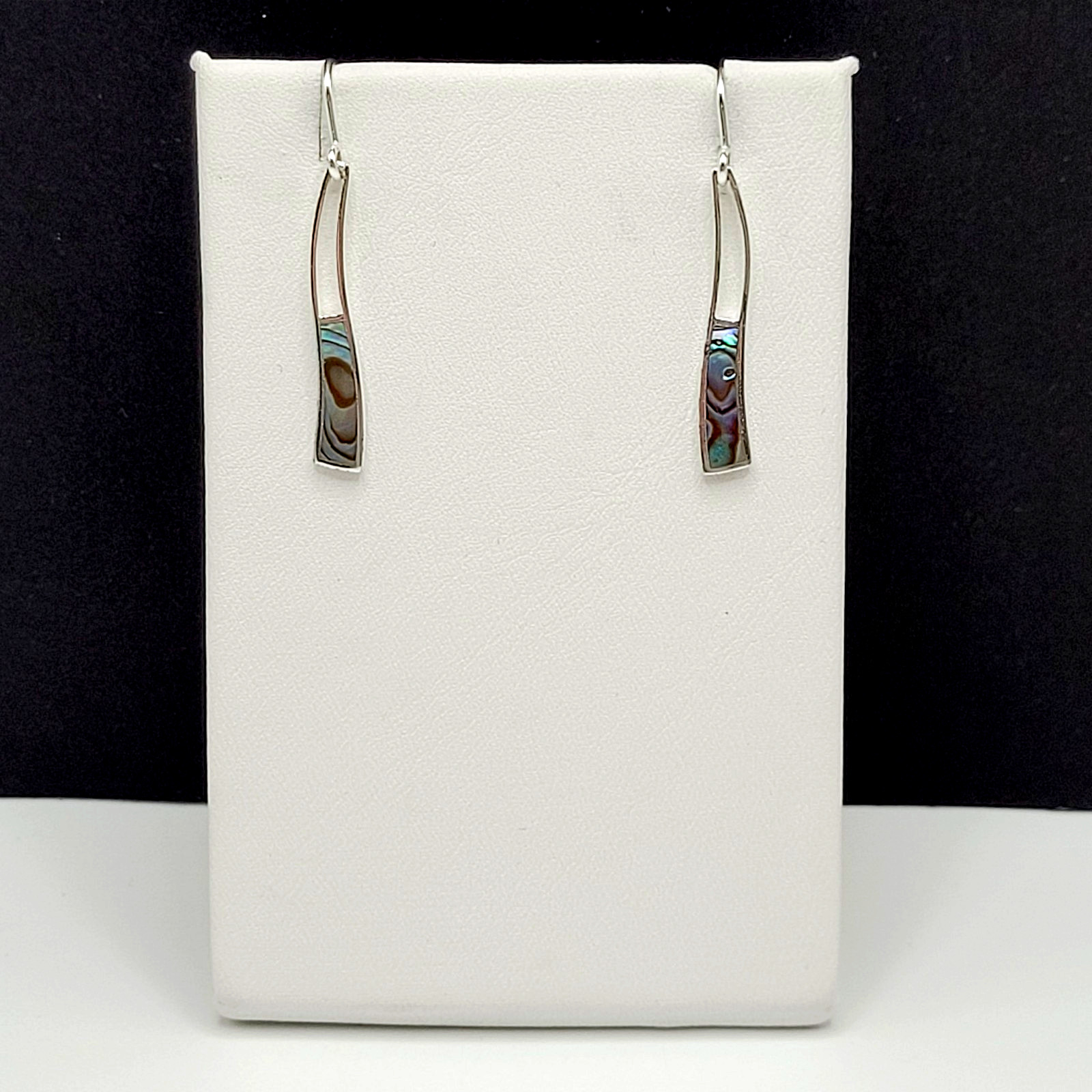 Iridescent Paua Shell Ocean Wave SU 925 Thailand Dangle Pierced Hook Earrings