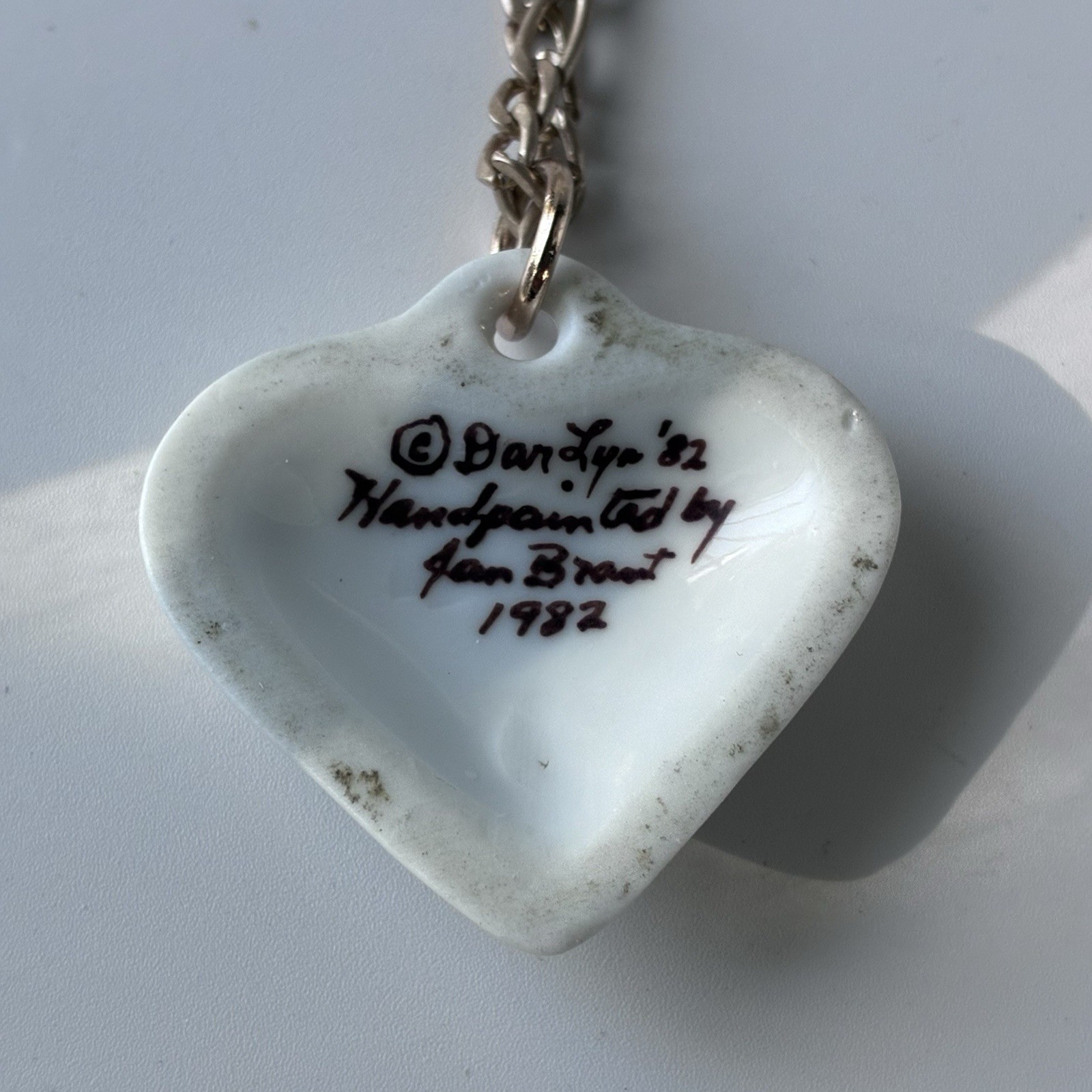 Vintage Ceramic Porcelain Heart Pendant Necklace Floral Cottage Hand Painted 80s