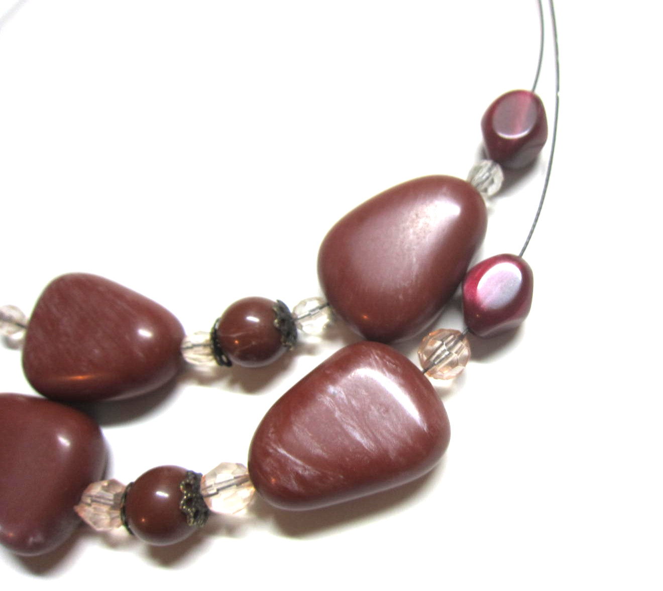 Chunky Beads Double Strand Layered Necklace Costume Jewelry Vintage
