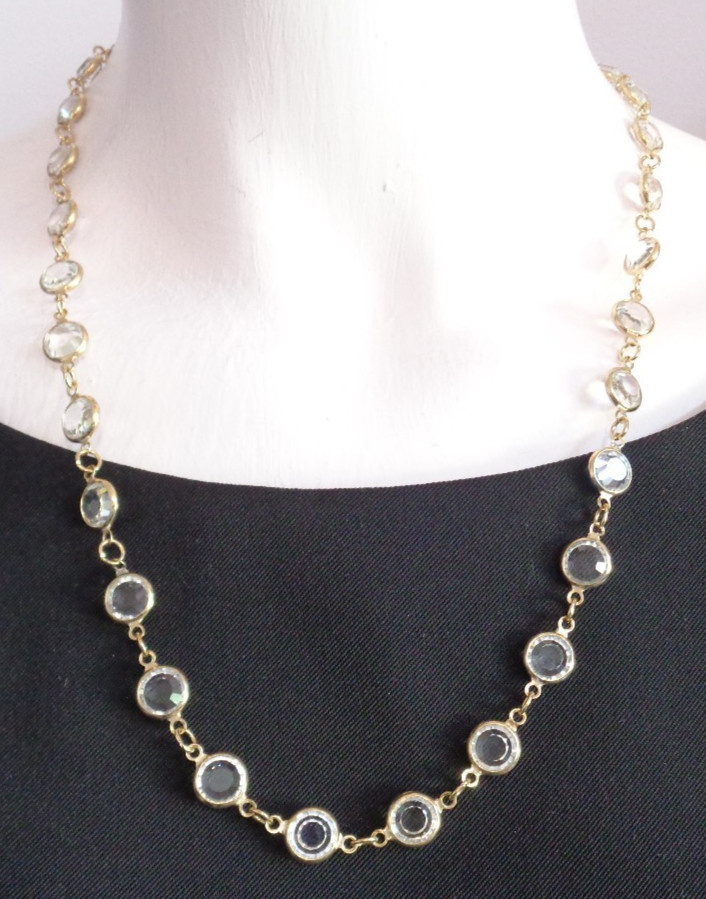 Vintage Necklace & Bracelet Set Bezel Set Faceted Clear Crystals Gold Tone