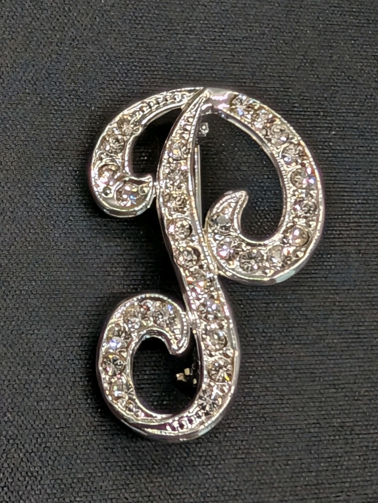 Vintage Rhinestone Initial Brooch Pin – Letter P – Silver Tone Monogram