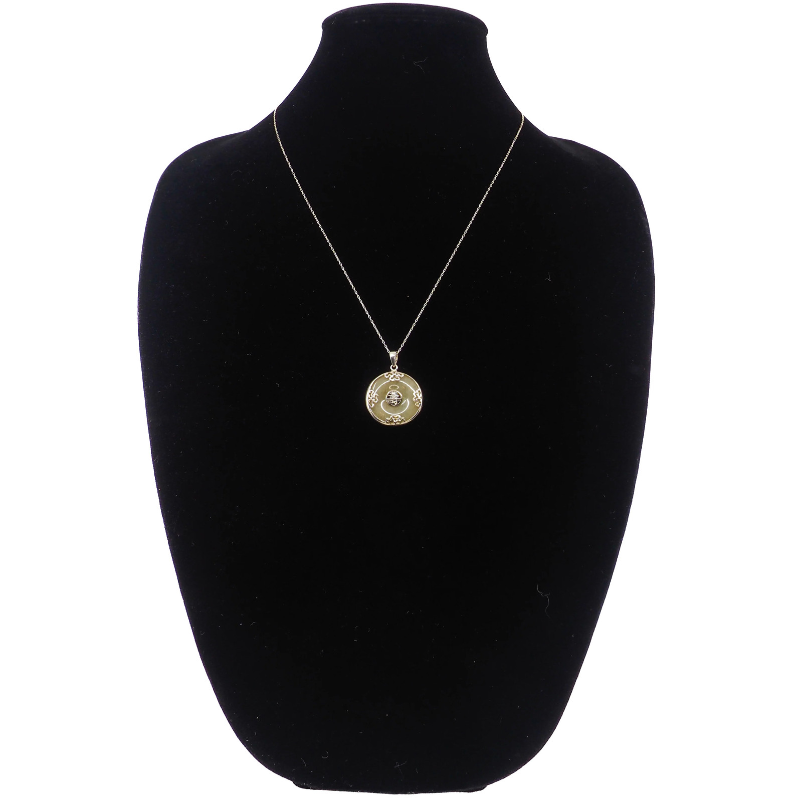 Vintage 1990s Green Jade and Sterling Silver Blessings Circle 22″ Necklace