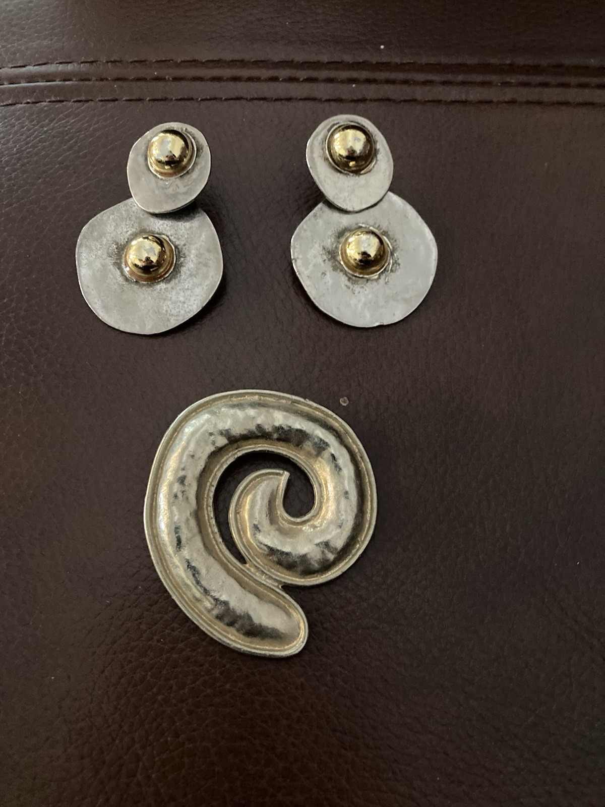Modernist Gay Boyer Clip Earrings And An Unmarked Brooch