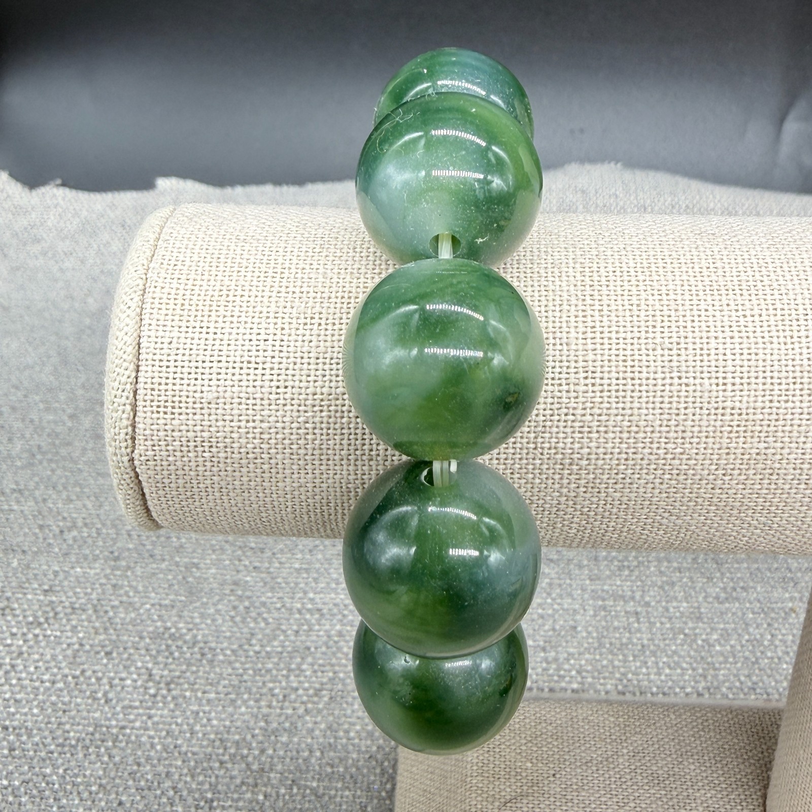 Green Bracelet Marbled Stone Beaded Stretch