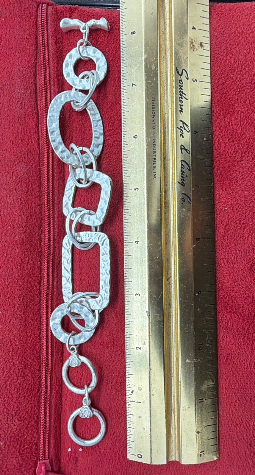 VINTAGE 44g .925 Sterling Silver Hammered Organic Link Bracelet Rose Toggle~8.5″